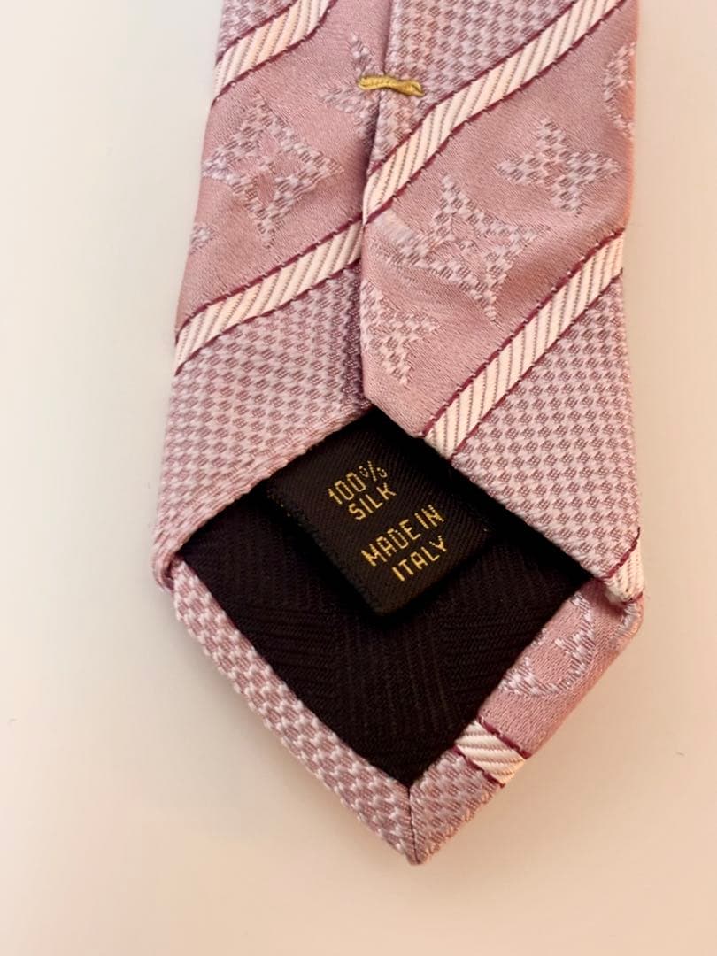 LOUIS VUITTON BIGモノグラム柄　ピンクストライプ　シルクネクタイ 7