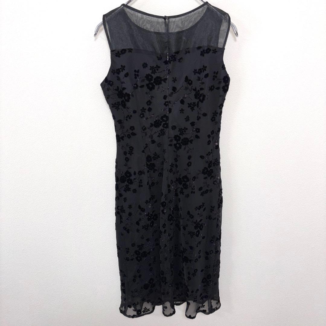 Bluebell 花柄シースルーノースリーブひざ丈ワンピース M 黒 d674 12