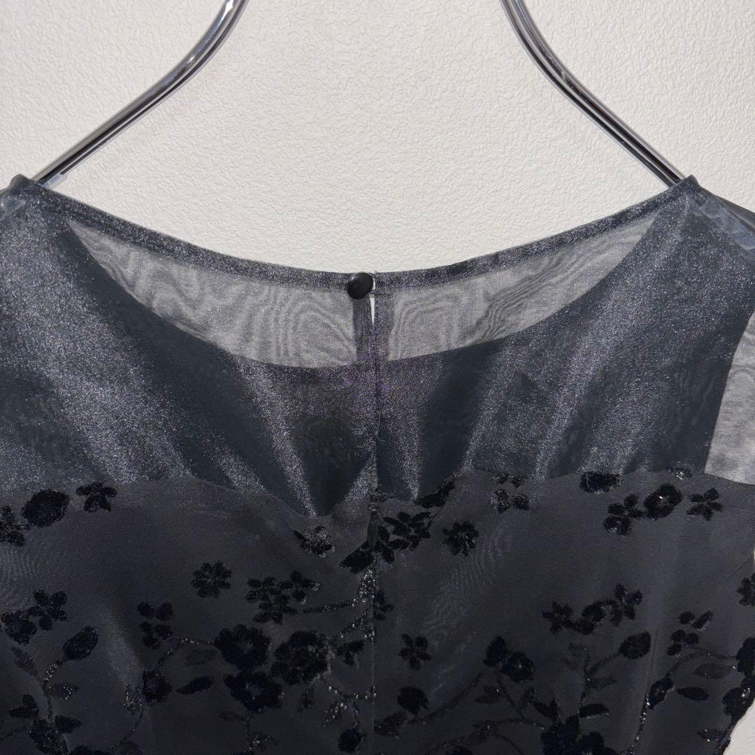 Bluebell 花柄シースルーノースリーブひざ丈ワンピース M 黒 d674 13