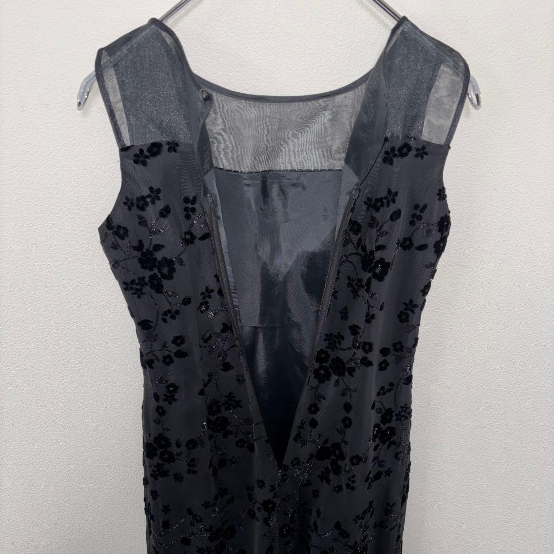 Bluebell 花柄シースルーノースリーブひざ丈ワンピース M 黒 d674 14