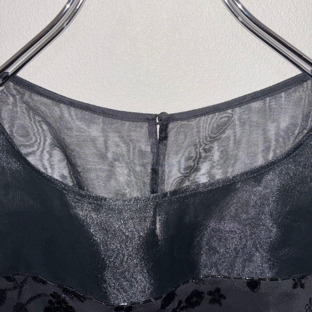 Bluebell 花柄シースルーノースリーブひざ丈ワンピース M 黒 d674 3