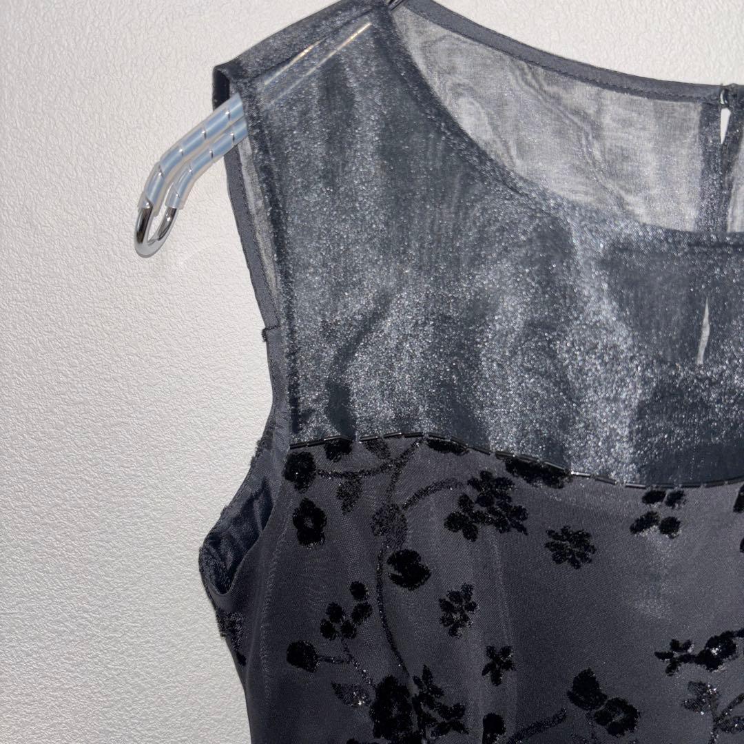 Bluebell 花柄シースルーノースリーブひざ丈ワンピース M 黒 d674 4
