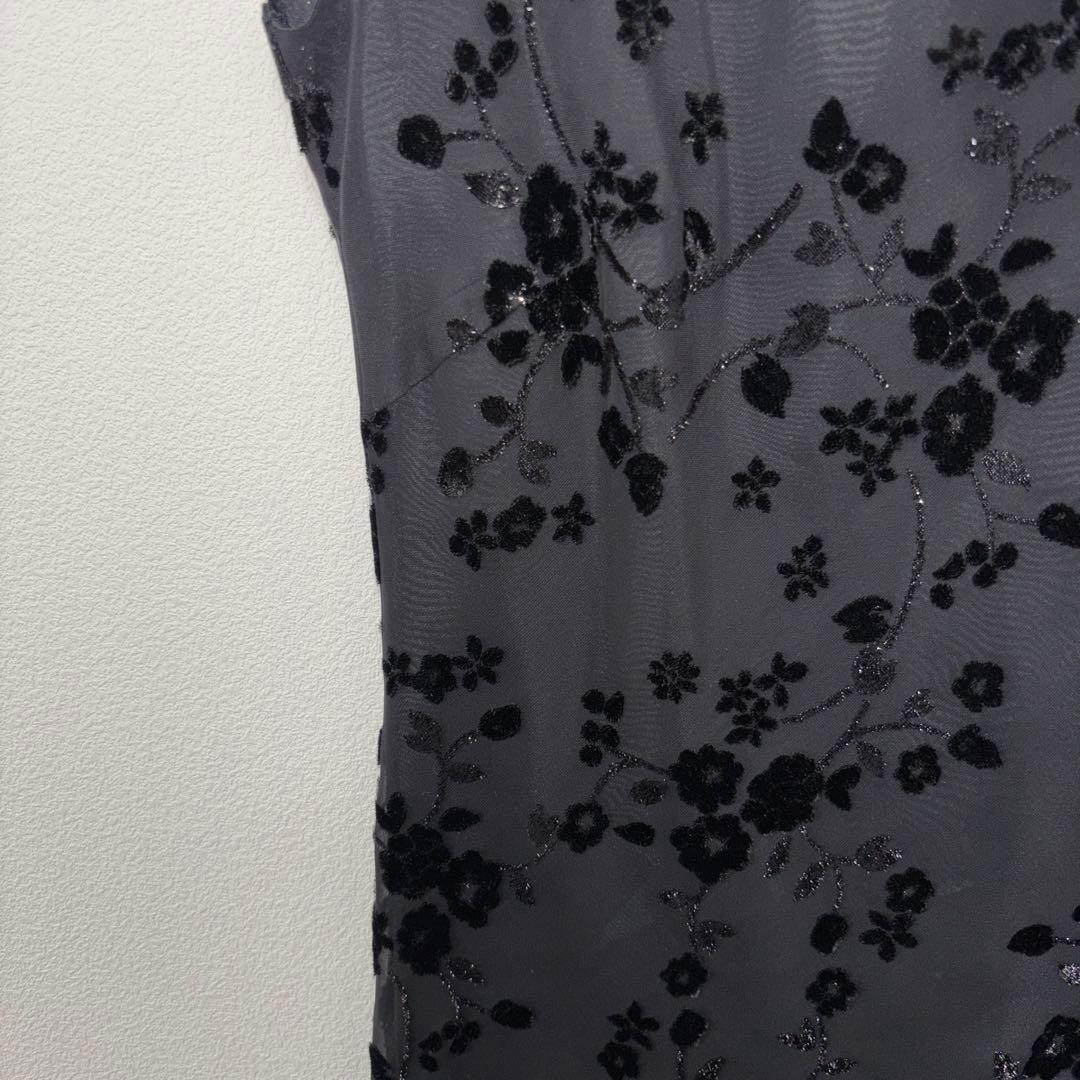 Bluebell 花柄シースルーノースリーブひざ丈ワンピース M 黒 d674 5