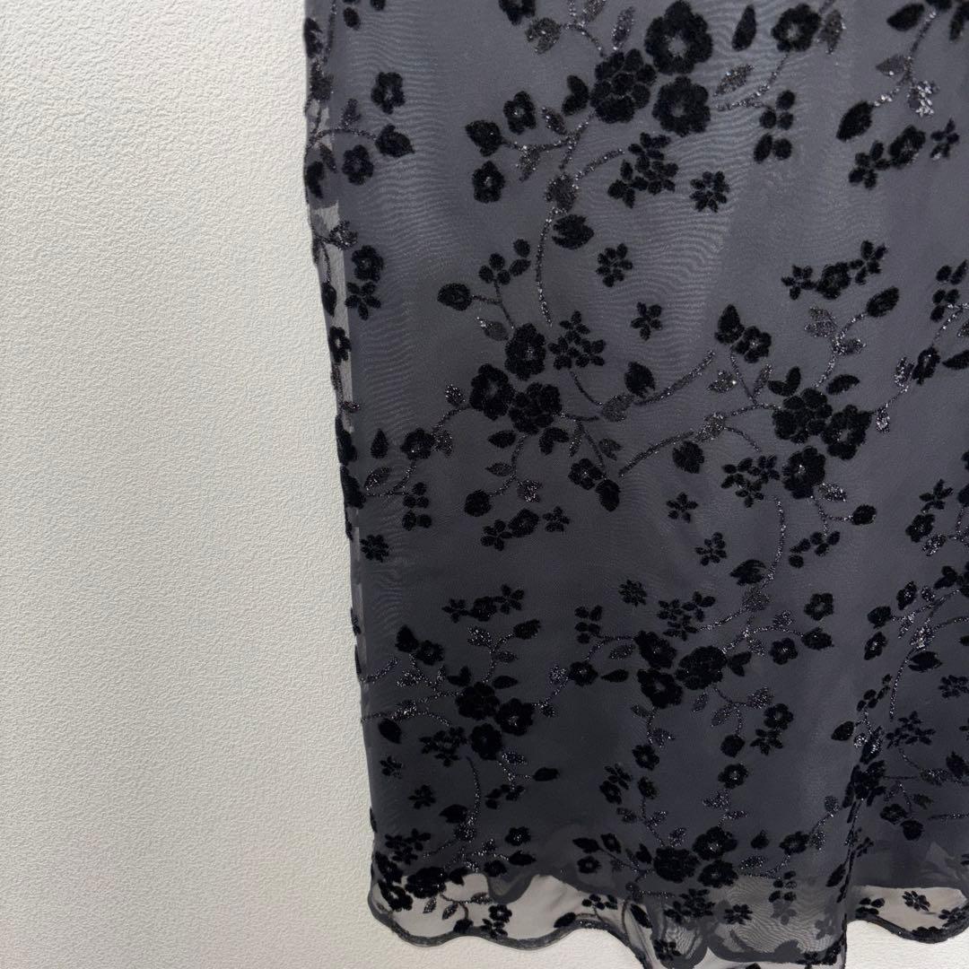 Bluebell 花柄シースルーノースリーブひざ丈ワンピース M 黒 d674 6