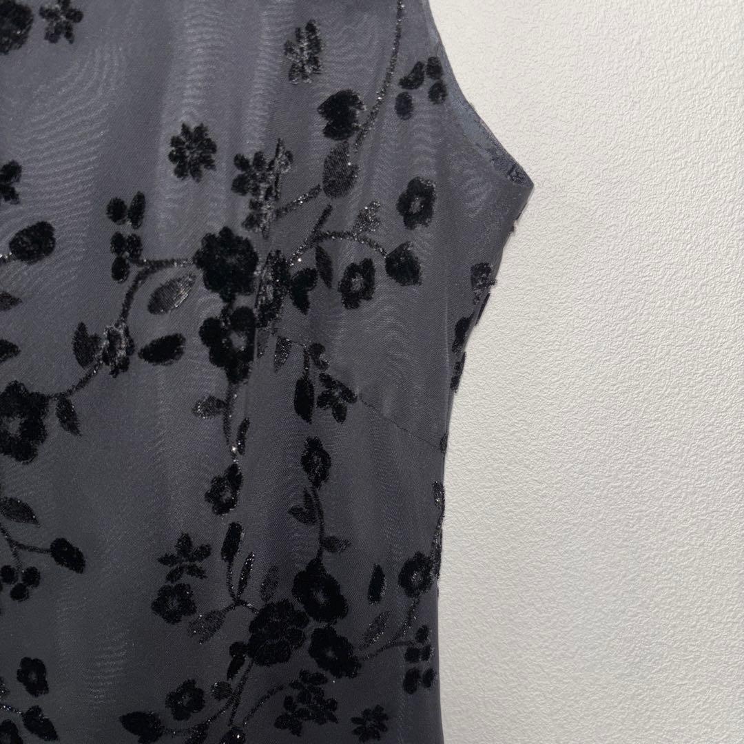 Bluebell 花柄シースルーノースリーブひざ丈ワンピース M 黒 d674 8