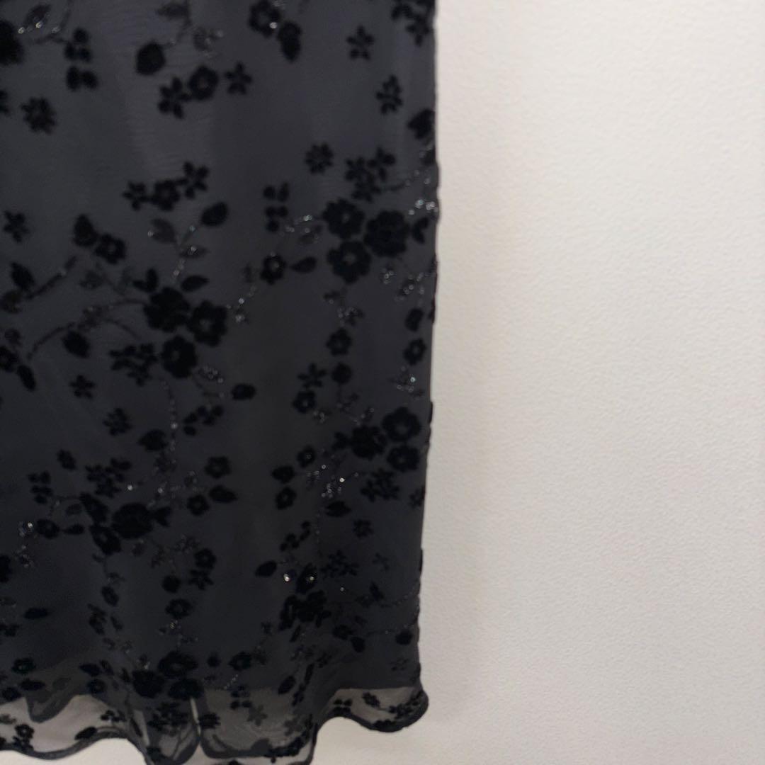 Bluebell 花柄シースルーノースリーブひざ丈ワンピース M 黒 d674 9