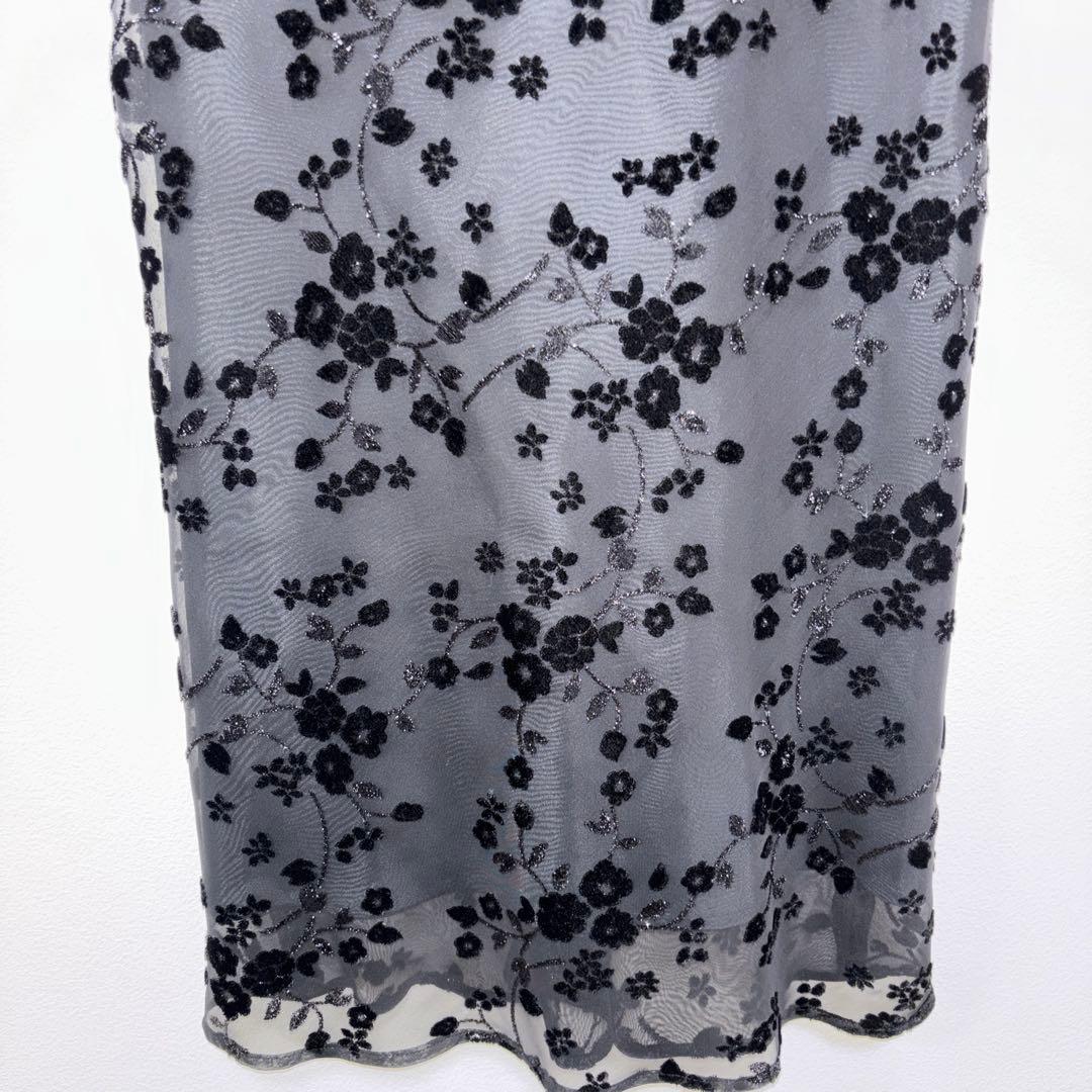 Bluebell 花柄シースルーノースリーブひざ丈ワンピース M 黒 d674 10