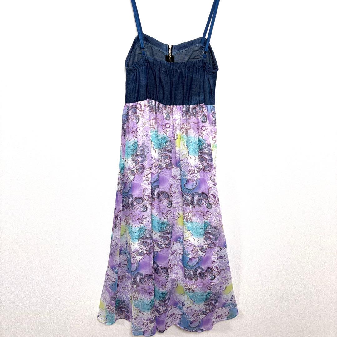 Skinny Lip デニムペイズリーマキシキャミワンピース M d762 11