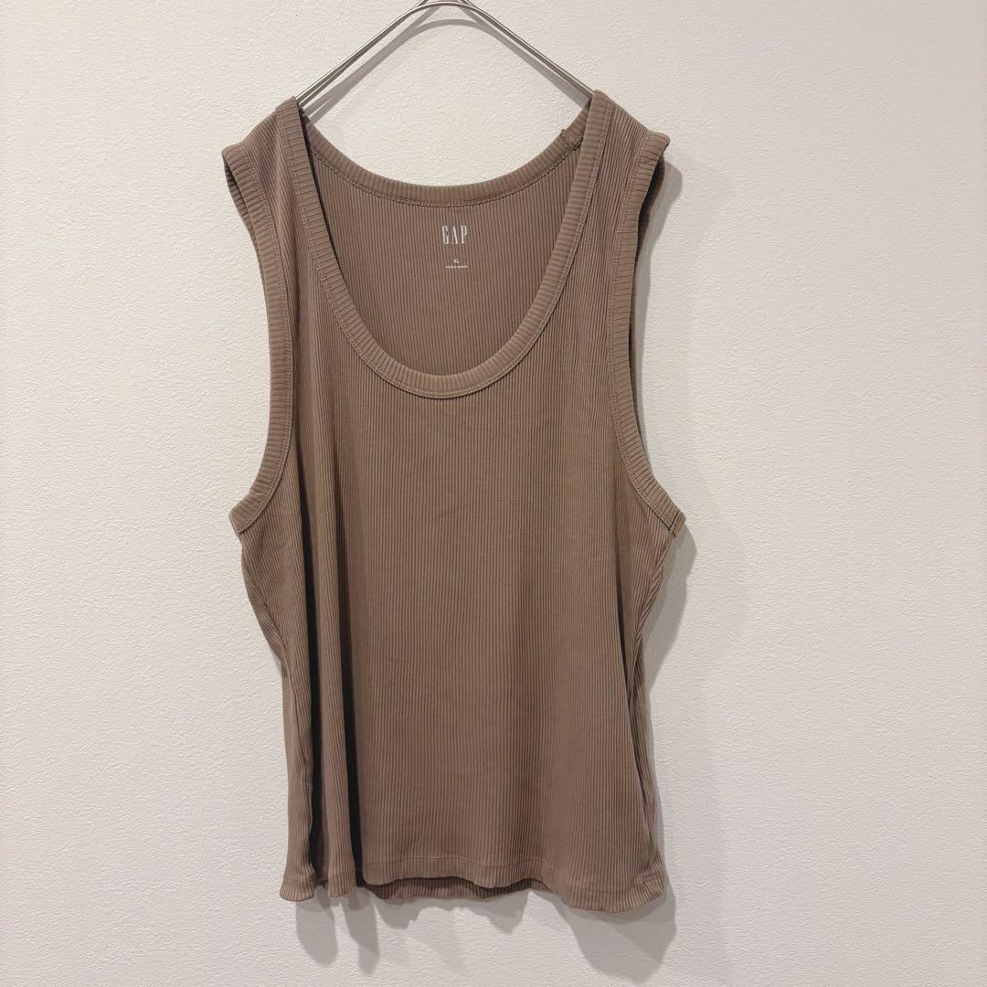 ギャップ タンクトップ リブ 茶色　ブラウン XL ストレッチ ノースリーブ