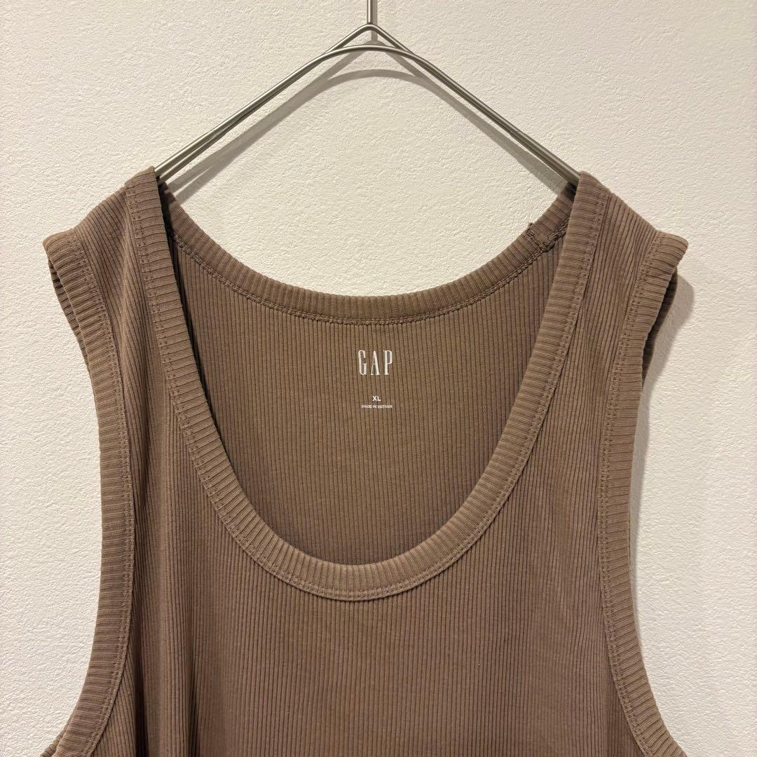ギャップ タンクトップ リブ 茶色　ブラウン XL ストレッチ ノースリーブ 2
