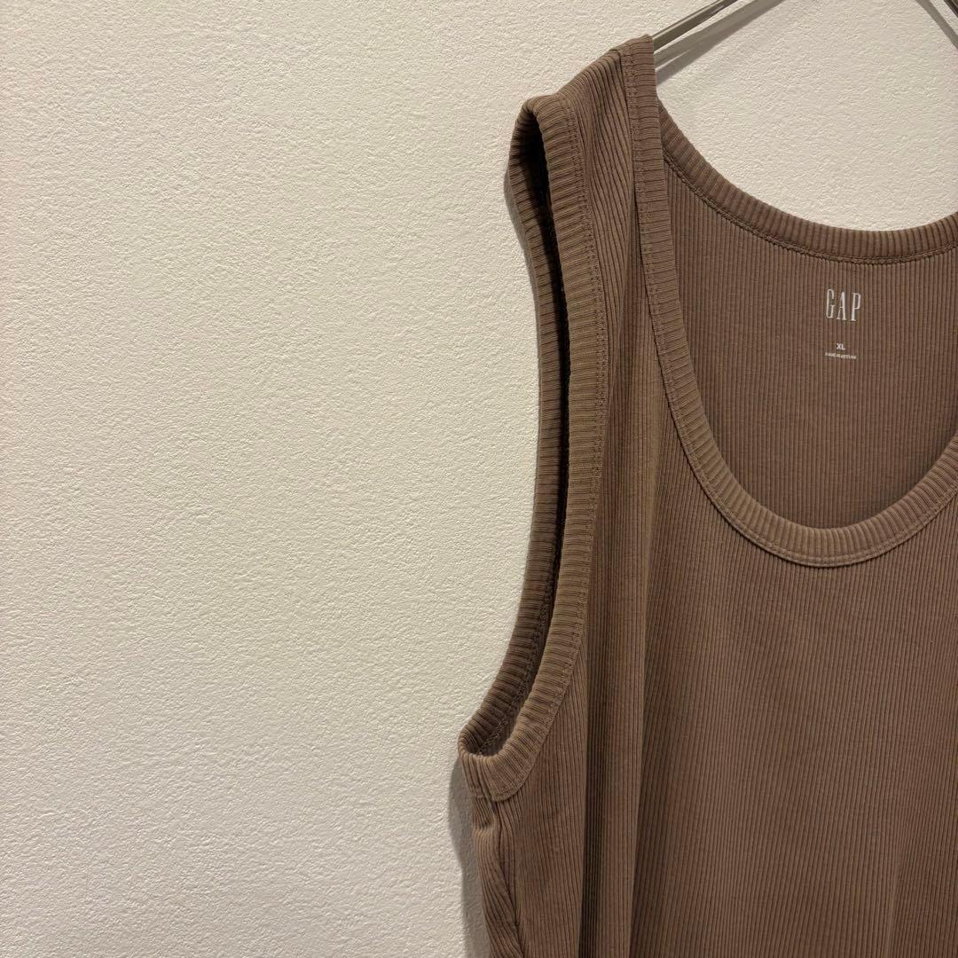 ギャップ タンクトップ リブ 茶色　ブラウン XL ストレッチ ノースリーブ 4