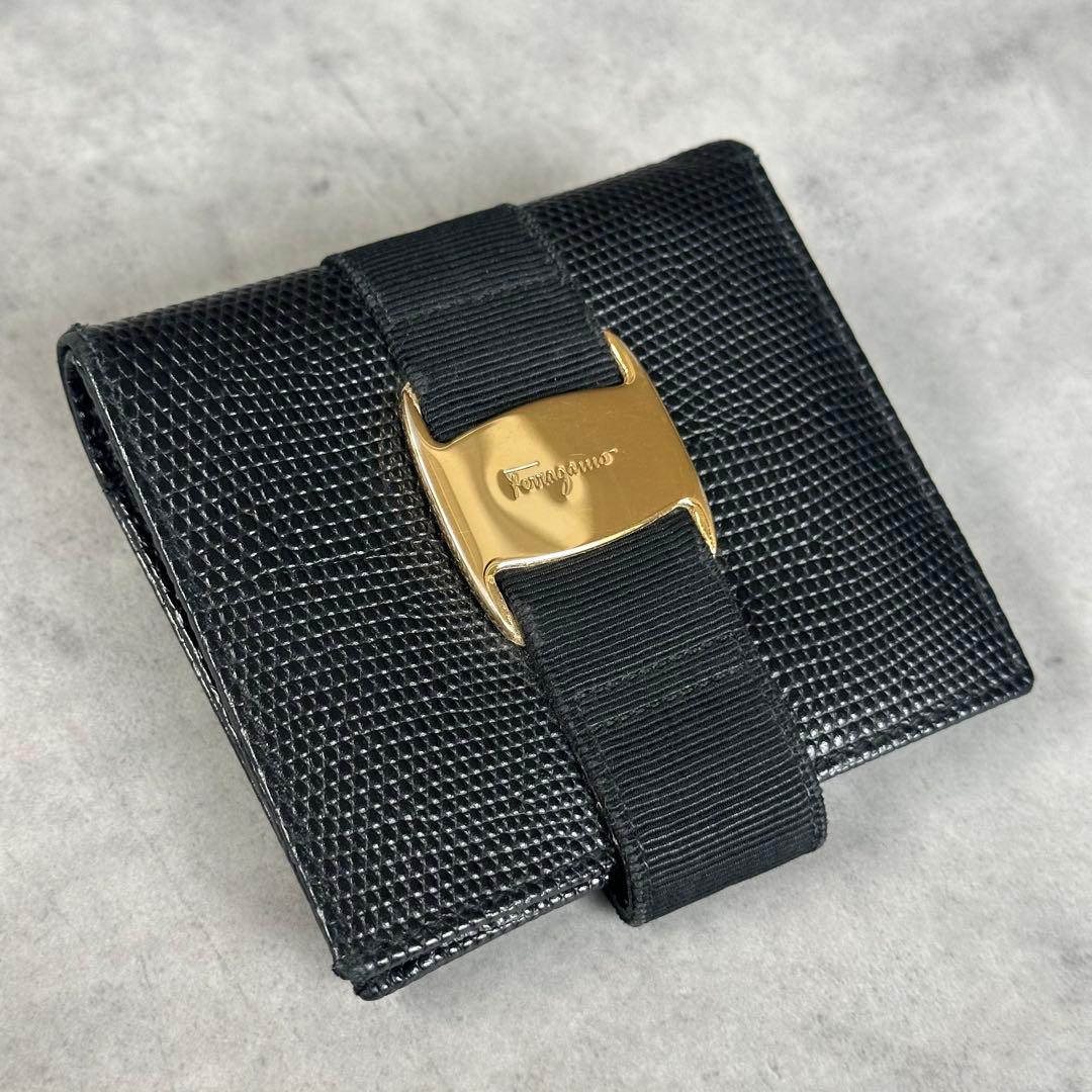 Salvatore Ferragamo ヴァラ リザード型押し 二つ折り財布 4