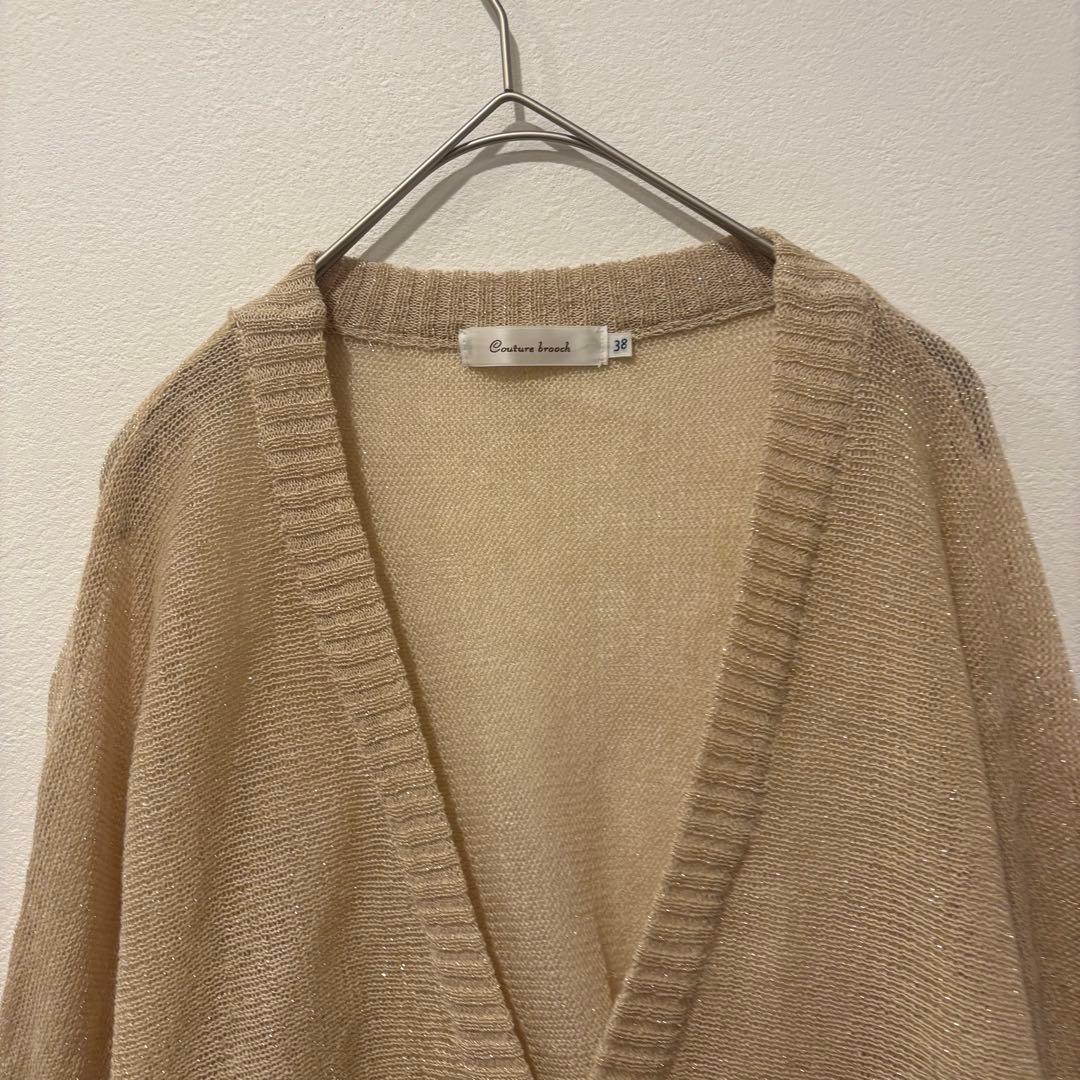 クチュールブローチ ニット カーディガン ラメ ベージュ 38 M相当 羽織り 2