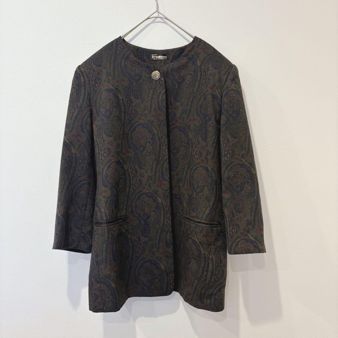 トレスビエノ セットアップ ジャケット スカート ペイズリー 総柄 9AR 緑 2