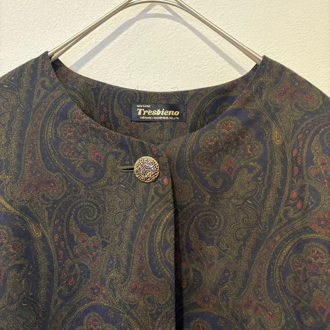 トレスビエノ セットアップ ジャケット スカート ペイズリー 総柄 9AR 緑 3