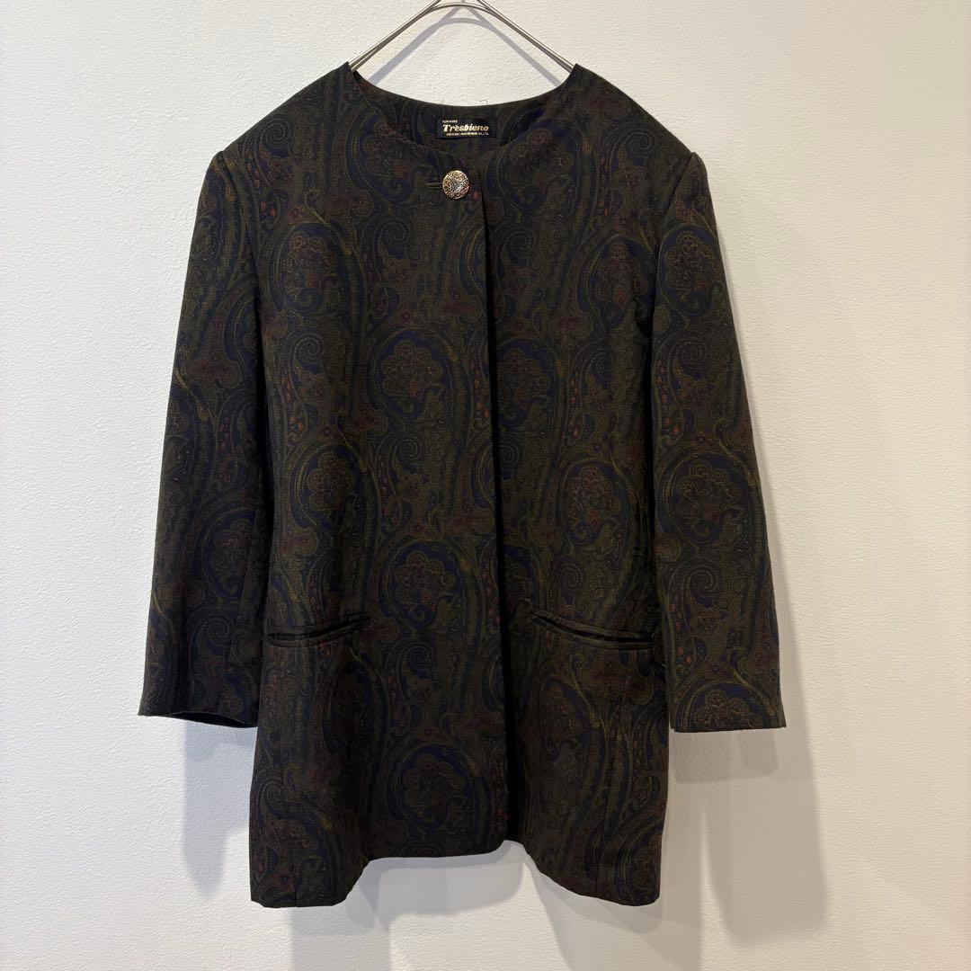 トレスビエノ セットアップ ジャケット スカート ペイズリー 総柄 9AR 緑 5