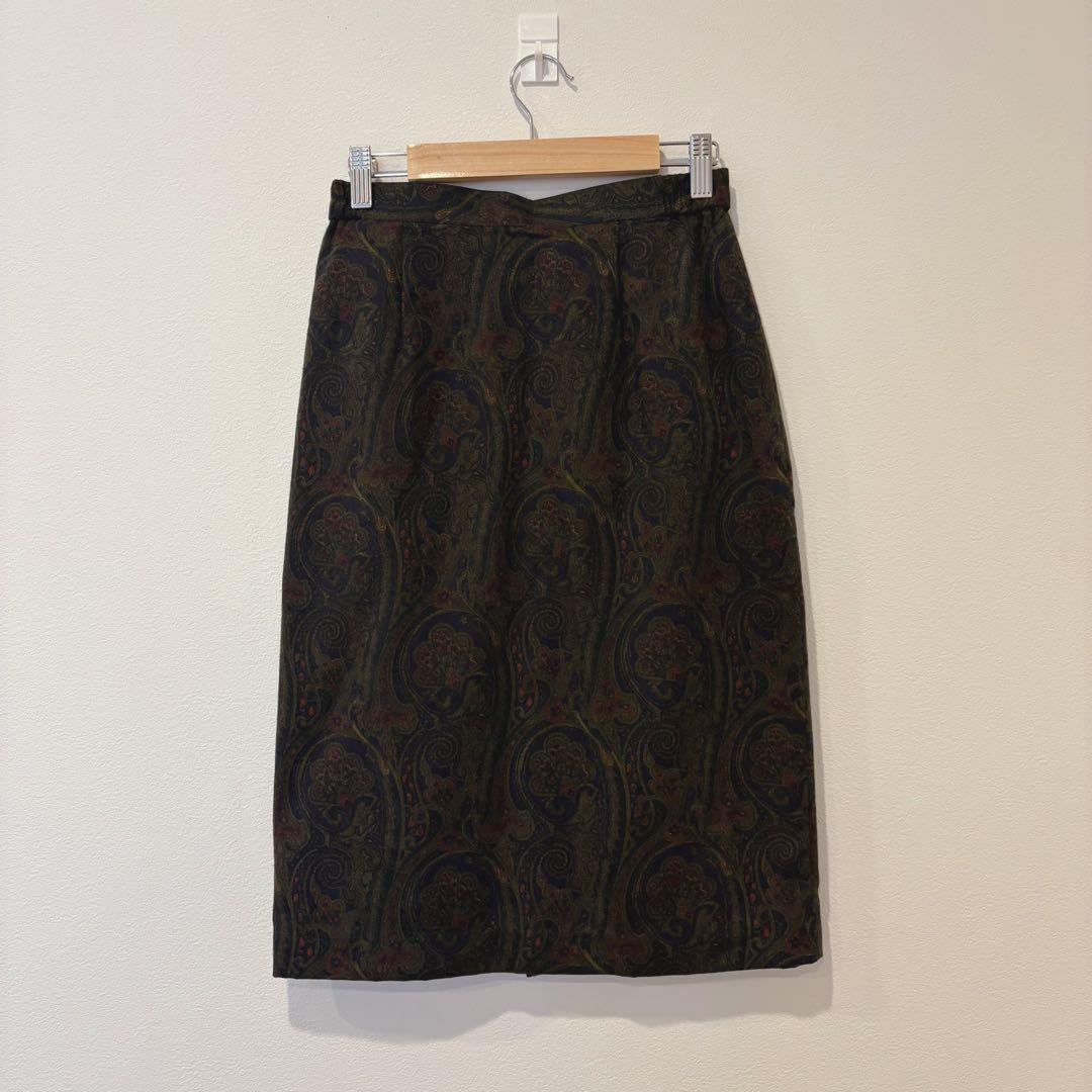 トレスビエノ セットアップ ジャケット スカート ペイズリー 総柄 9AR 緑 10