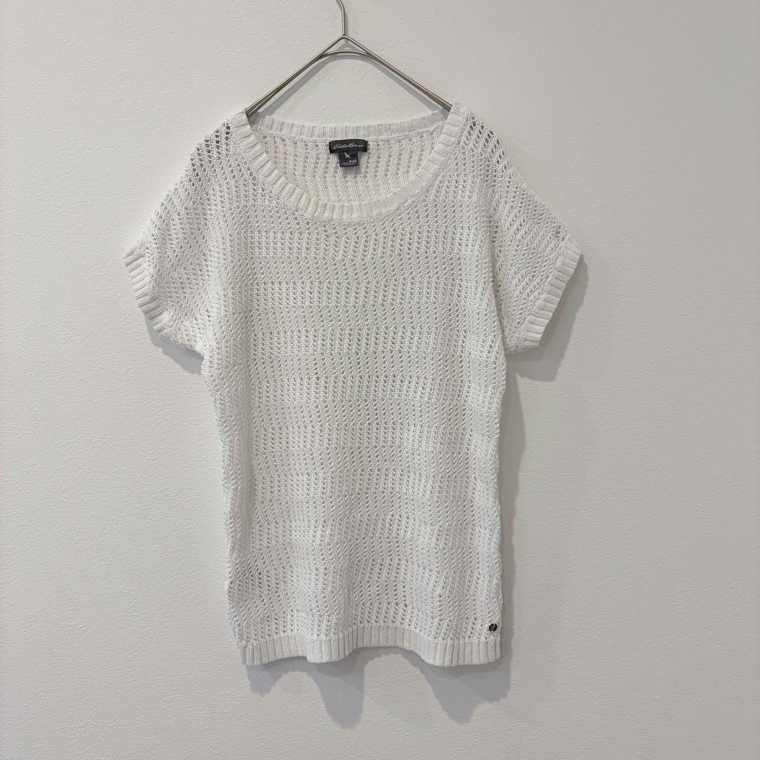エディーバウアー 半袖 ニット サマーニット 白 ホワイトS相当 透かし編み