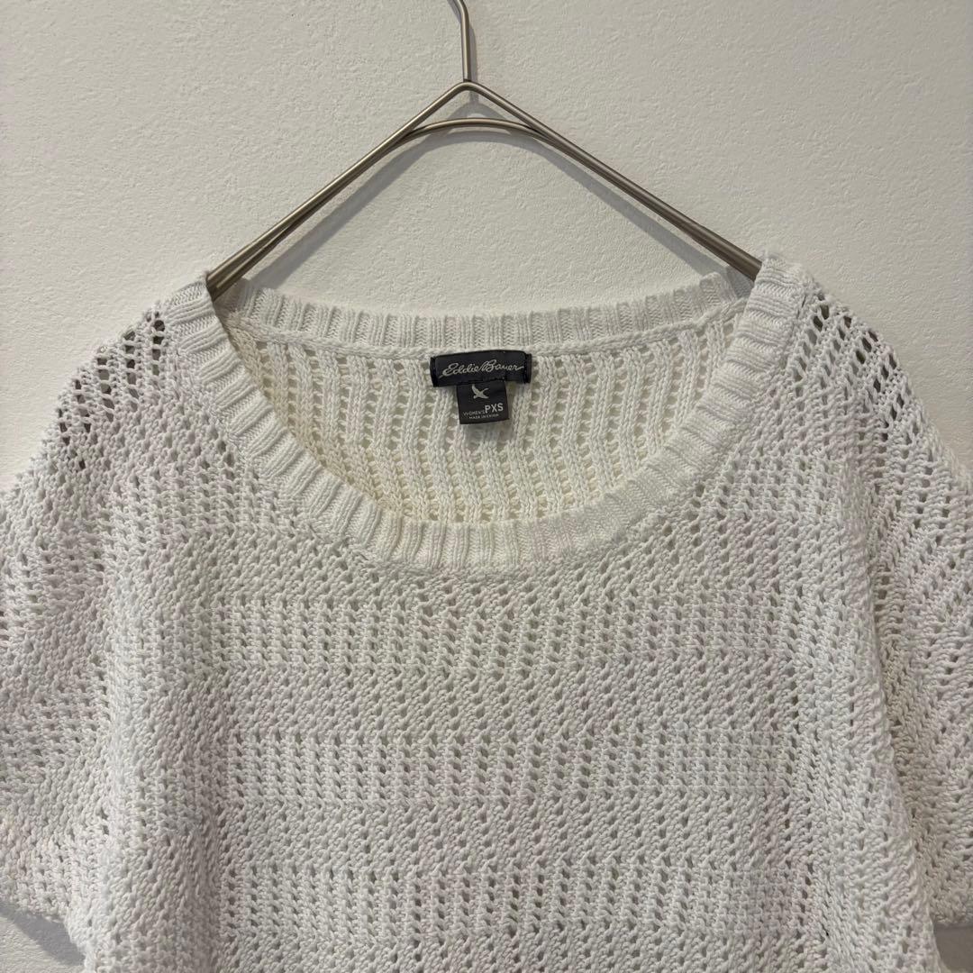 エディーバウアー 半袖 ニット サマーニット 白 ホワイトS相当 透かし編み 2