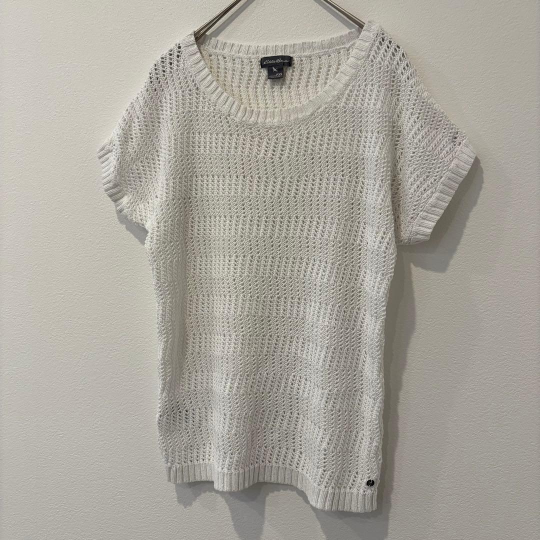 エディーバウアー 半袖 ニット サマーニット 白 ホワイトS相当 透かし編み 4