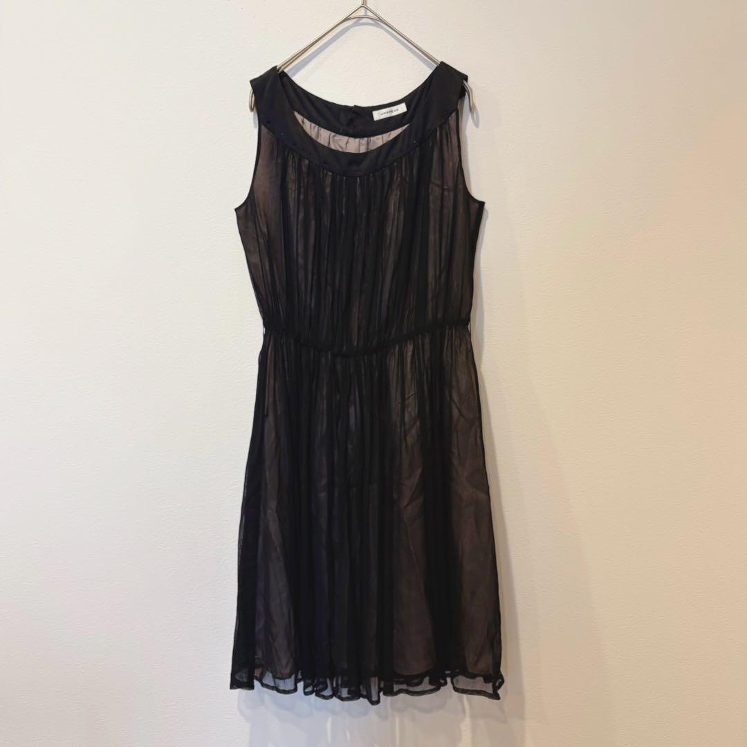 アンスペック 膝丈ワンピース プリーツ　シルク　ブラック 黒　38 高級