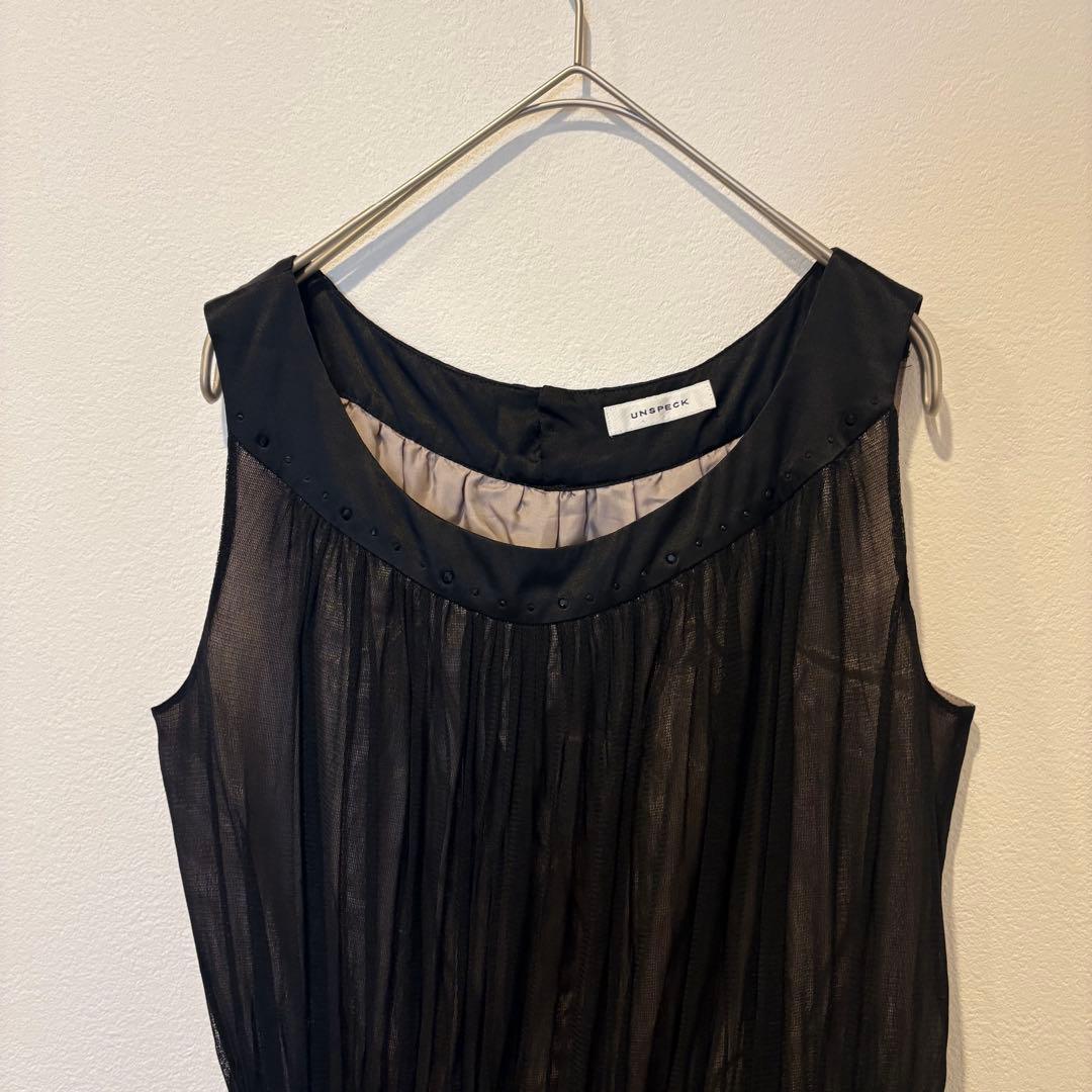 アンスペック 膝丈ワンピース プリーツ　シルク　ブラック 黒　38 高級 2