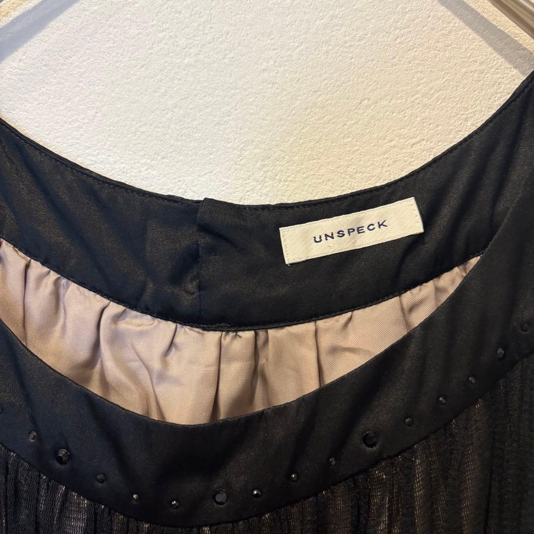 アンスペック 膝丈ワンピース プリーツ　シルク　ブラック 黒　38 高級 3