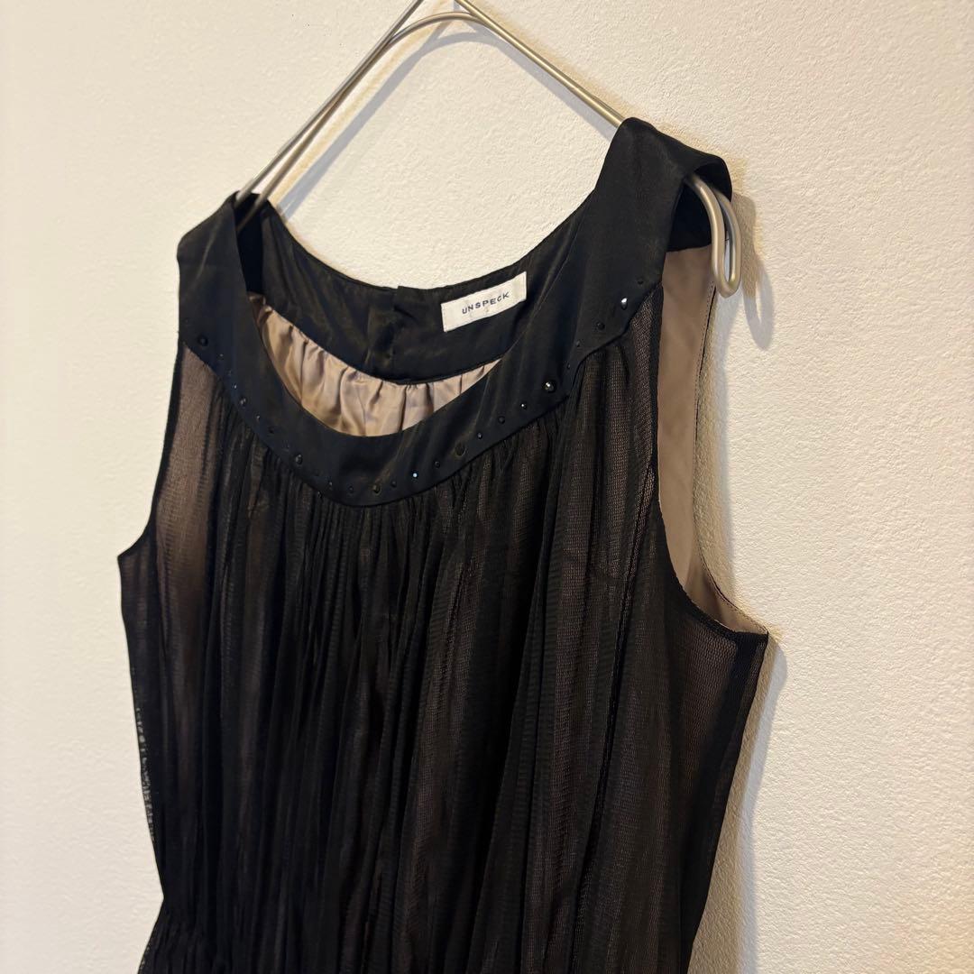 アンスペック 膝丈ワンピース プリーツ　シルク　ブラック 黒　38 高級 4