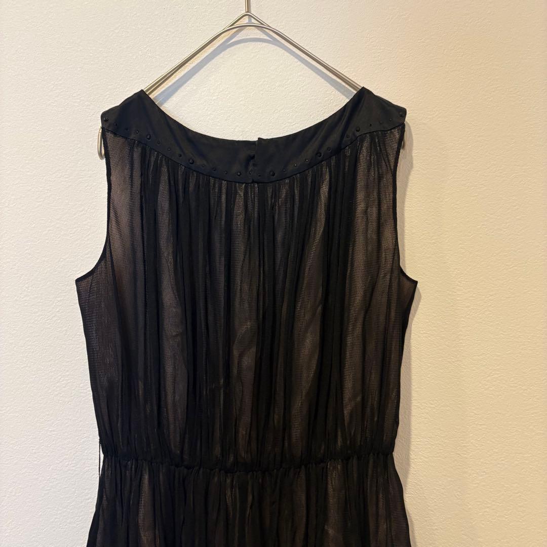 アンスペック 膝丈ワンピース プリーツ　シルク　ブラック 黒　38 高級 7