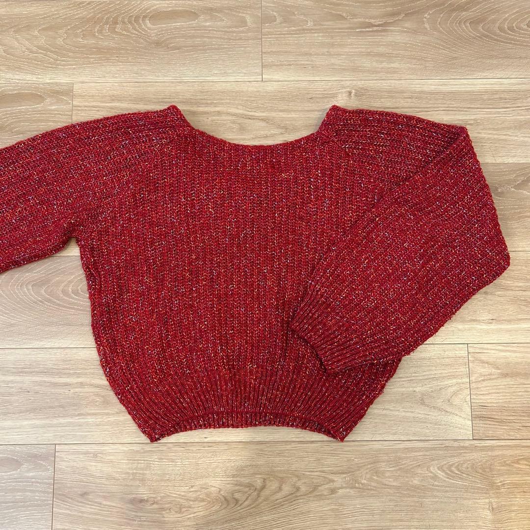.スパイラルガール ニットセーター レッド 赤　長袖　トップス　派手　クロップド