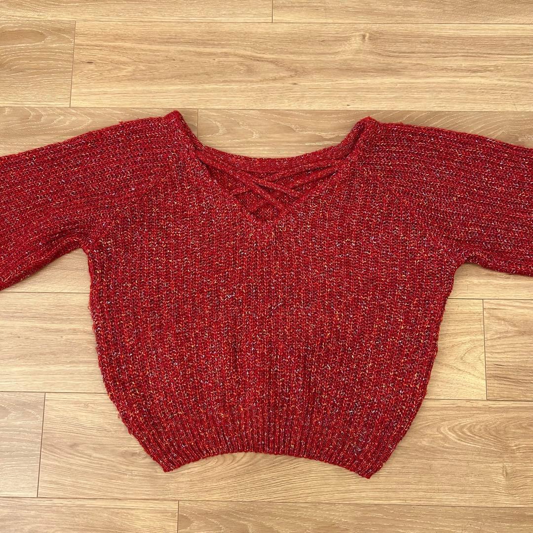 .スパイラルガール ニットセーター レッド 赤　長袖　トップス　派手　クロップド 2