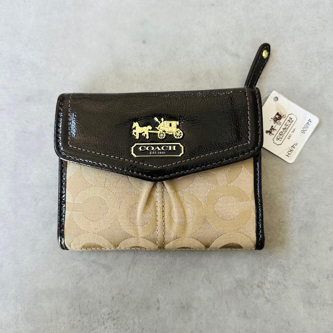 未使用✨Y2K COACH マディソン オプアート 二つ折り財布 ゴールド　黒