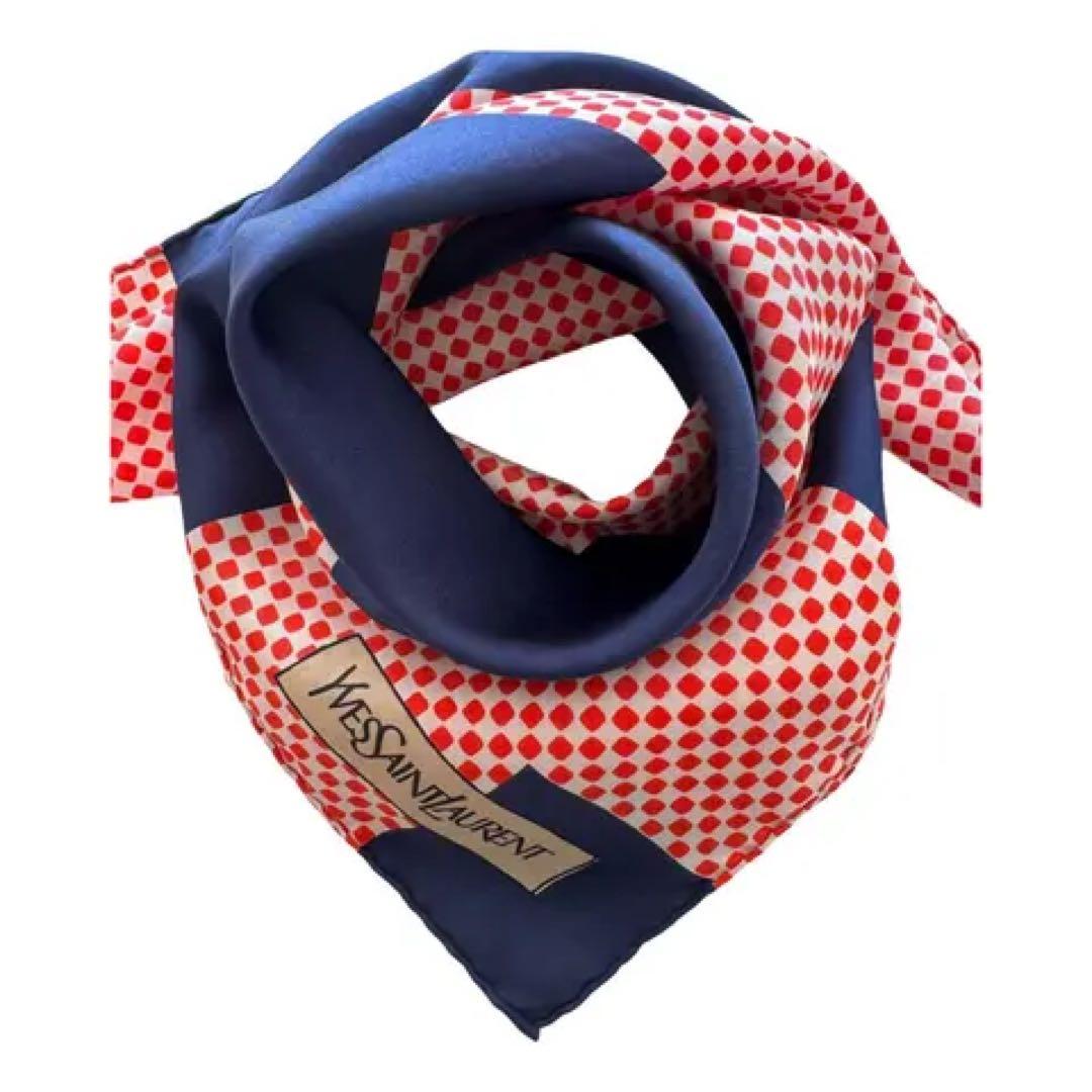 Yves Saint Laurent ヴィンテージ ドット柄 シルクスカーフ 8