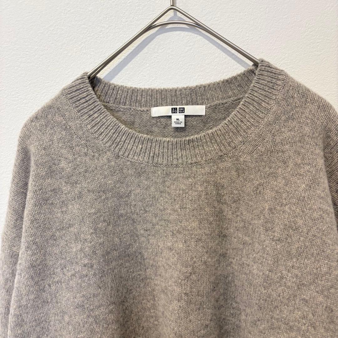 ユニクロ ニット セーター ウール100 クルーネック ベージュ XL ゆったり 2