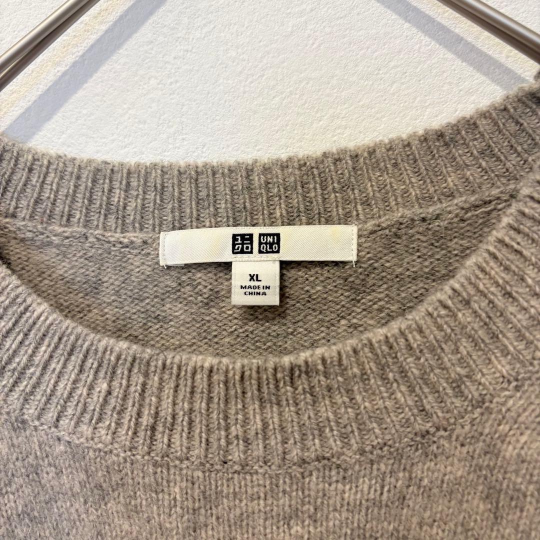 ユニクロ ニット セーター ウール100 クルーネック ベージュ XL ゆったり 3