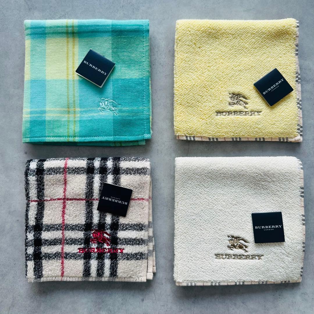 未使用✨BURBERRY タオルハンカチ 4点セット ノバチェック 刺繍ロゴ