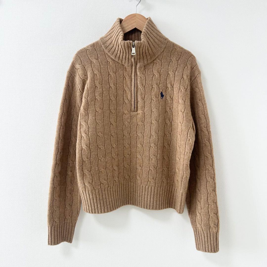 ラルフローレン　ハーフジップニット　ケーブルニット　ポニー刺繍　カシミヤ