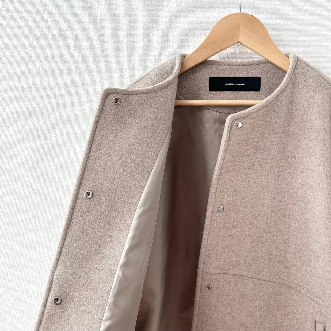 ジャーナルスタンダード　スーパー140ビーバーノーカラーショートコート　ベージュ 4