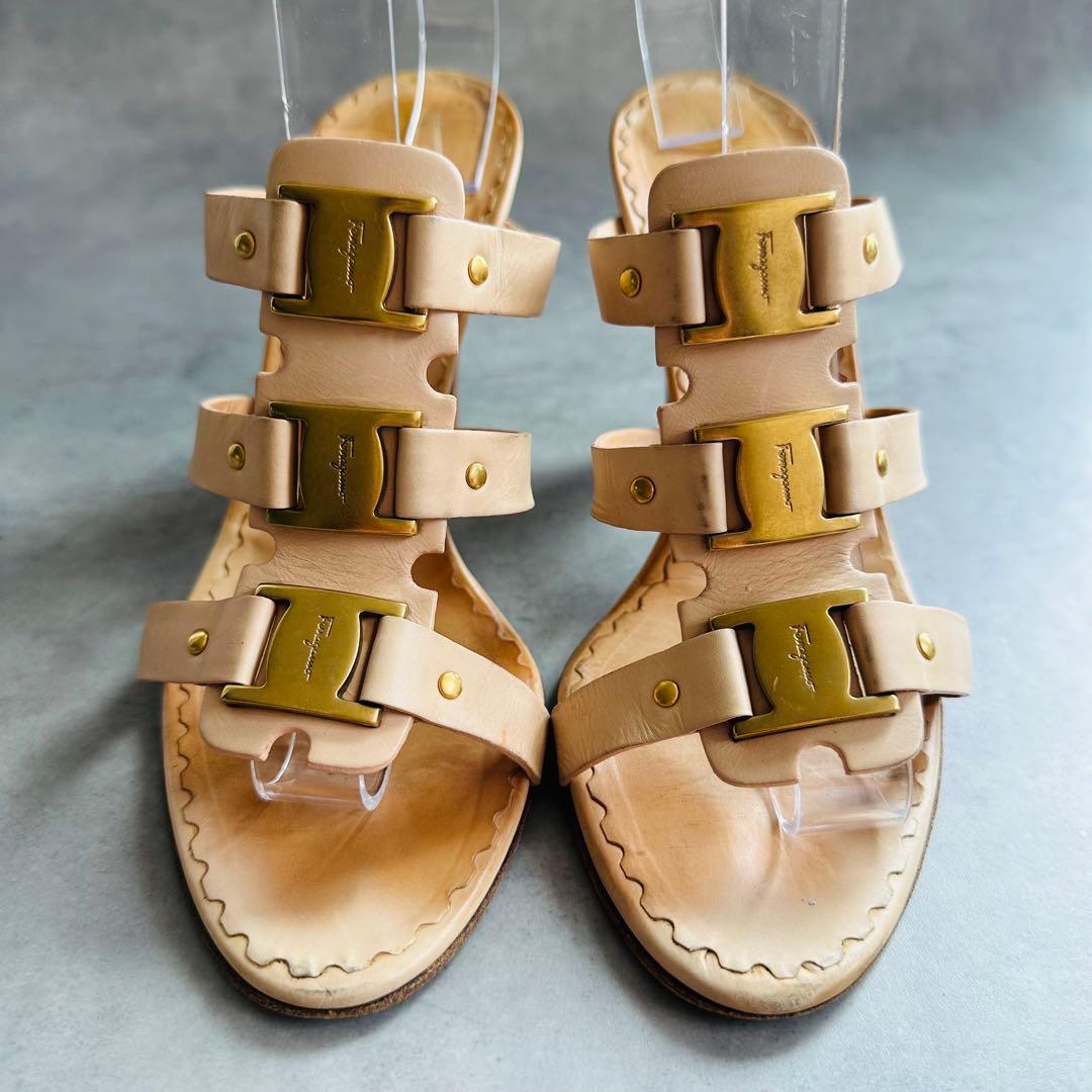Salvatore Ferragamo ヴァラ　3連　レザー　ミュール　サンダル 3