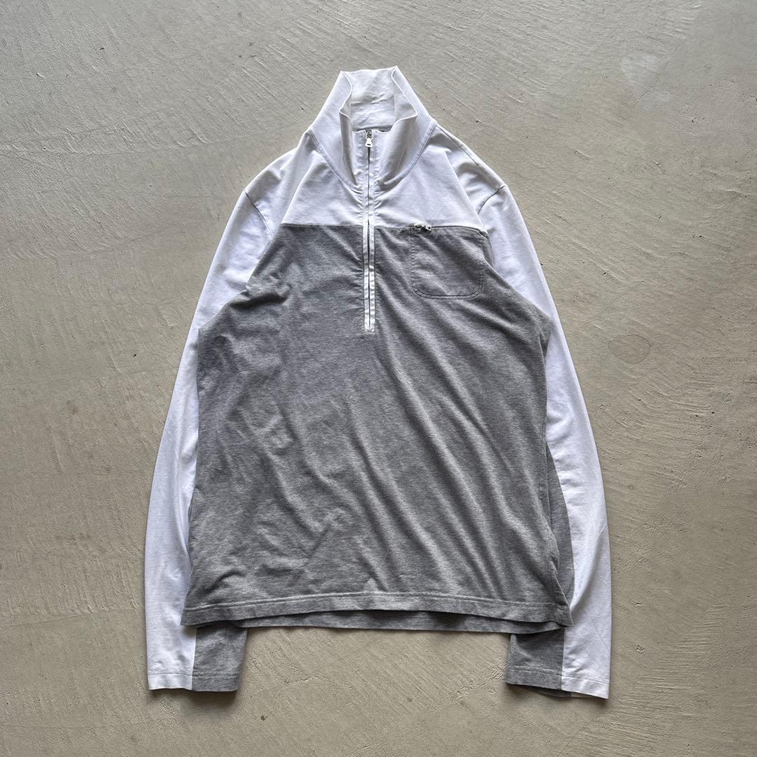 00s prada white grey bi-color half zip
