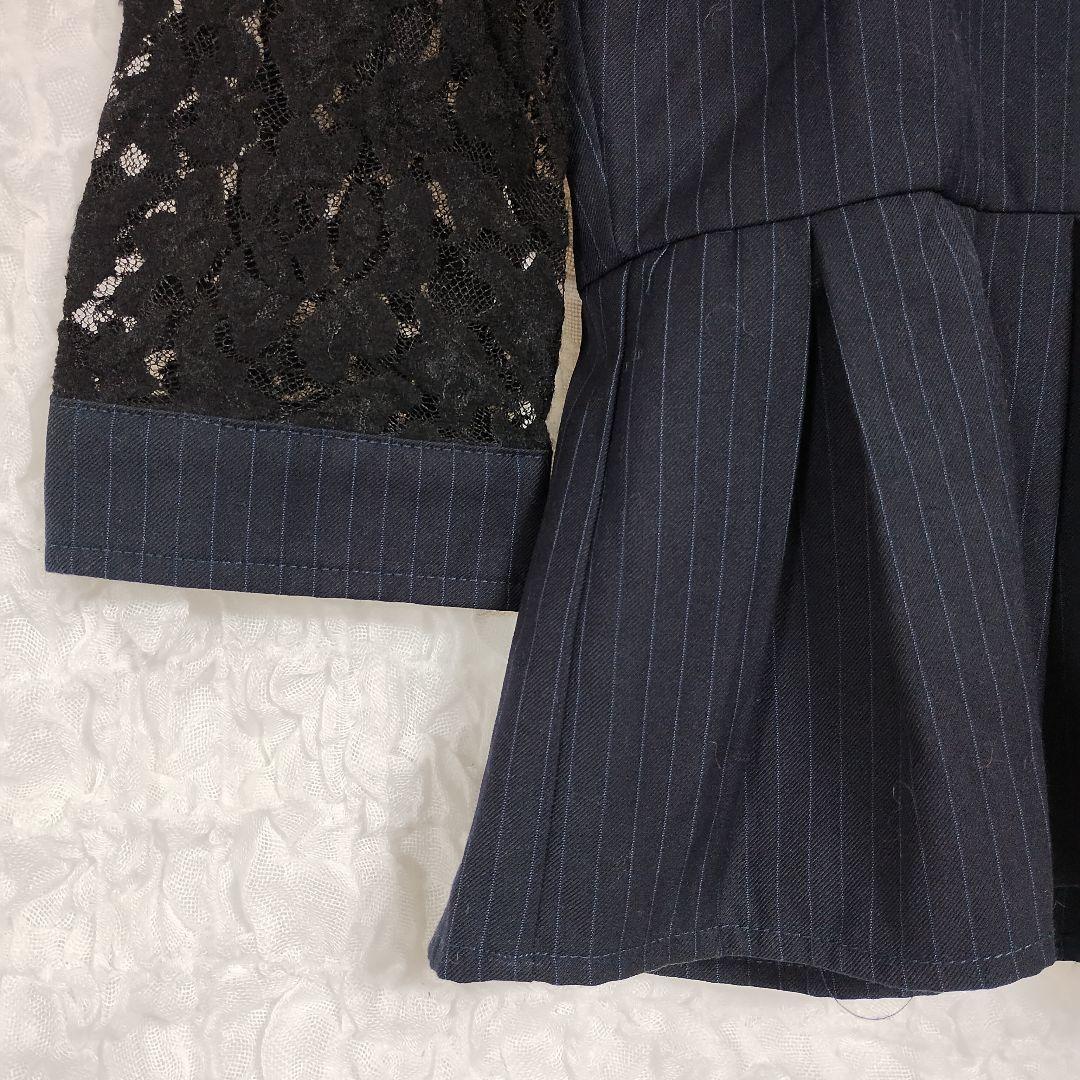 マーブリー Marblee ネイビー レース 五分袖 フレアトップス ブラウス 3