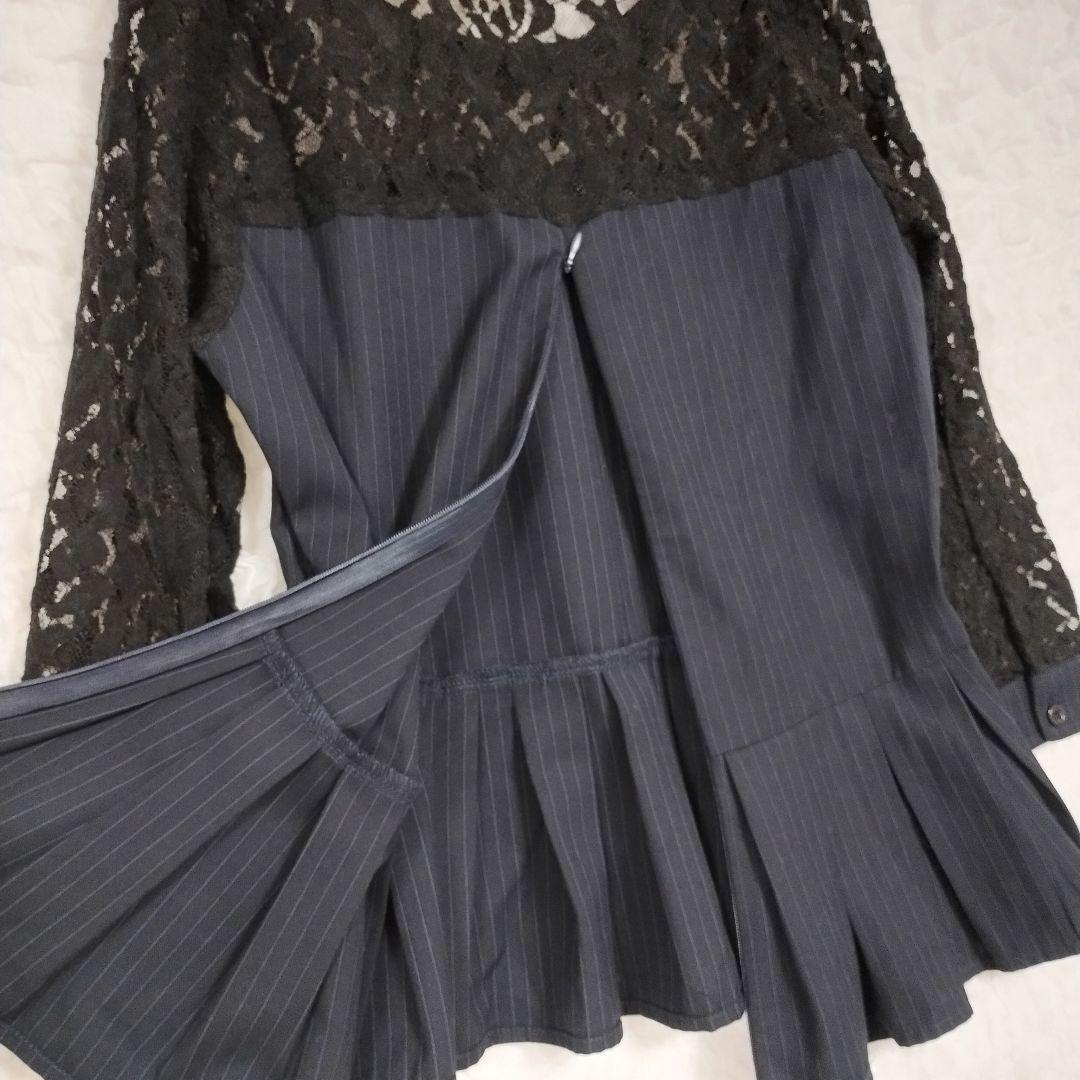 マーブリー Marblee ネイビー レース 五分袖 フレアトップス ブラウス 7