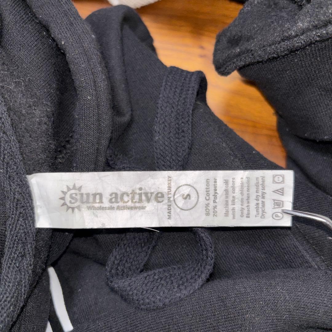 Sun Active ロゴ ブラックパーカー フーディS Y2K d689 14