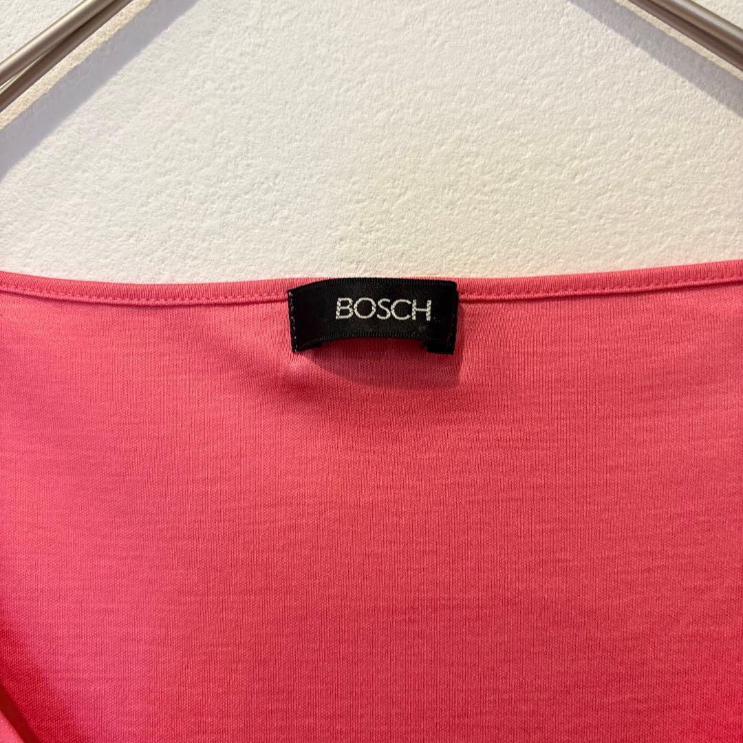 ボッシュ Vネック ギャザー カットソー ピンク 七分袖 38 M 艶感　上品 3