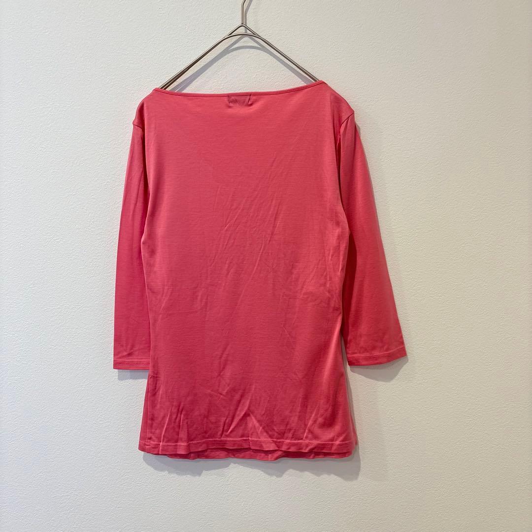 ボッシュ Vネック ギャザー カットソー ピンク 七分袖 38 M 艶感　上品 5