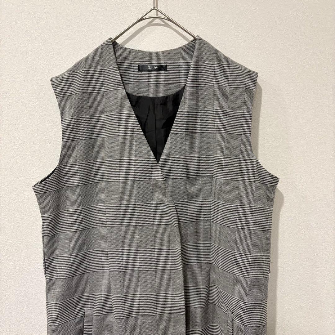 ジャンパースカート　Ｖネック　チェック柄　グレー　Mサイズ　膝丈　ノースリーブ 2