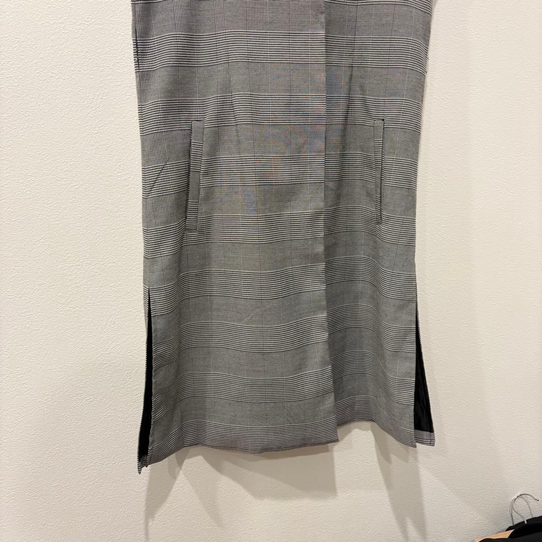 ジャンパースカート　Ｖネック　チェック柄　グレー　Mサイズ　膝丈　ノースリーブ 4
