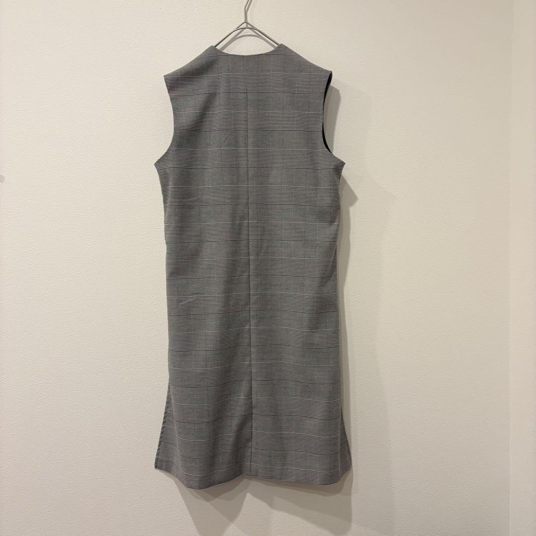 ジャンパースカート　Ｖネック　チェック柄　グレー　Mサイズ　膝丈　ノースリーブ 5