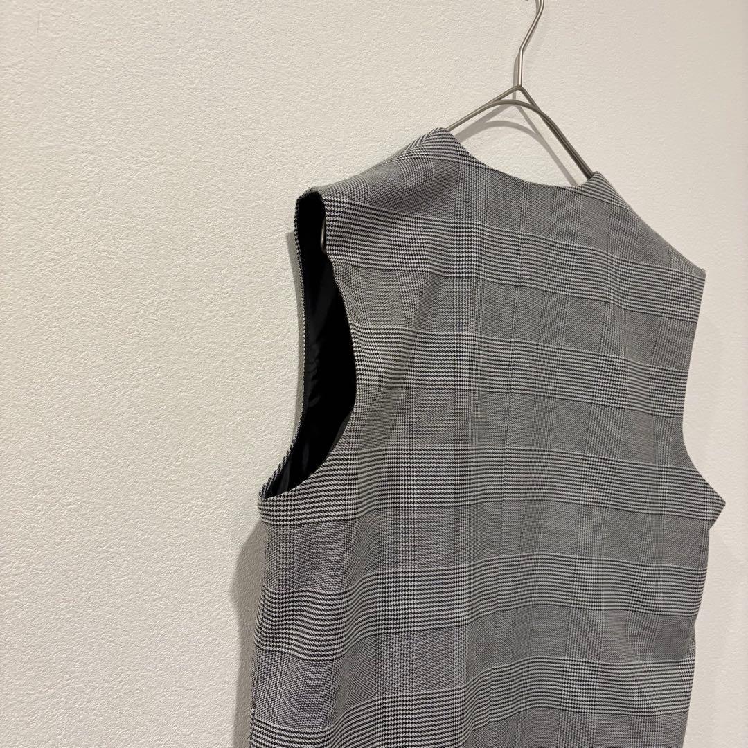 ジャンパースカート　Ｖネック　チェック柄　グレー　Mサイズ　膝丈　ノースリーブ 6