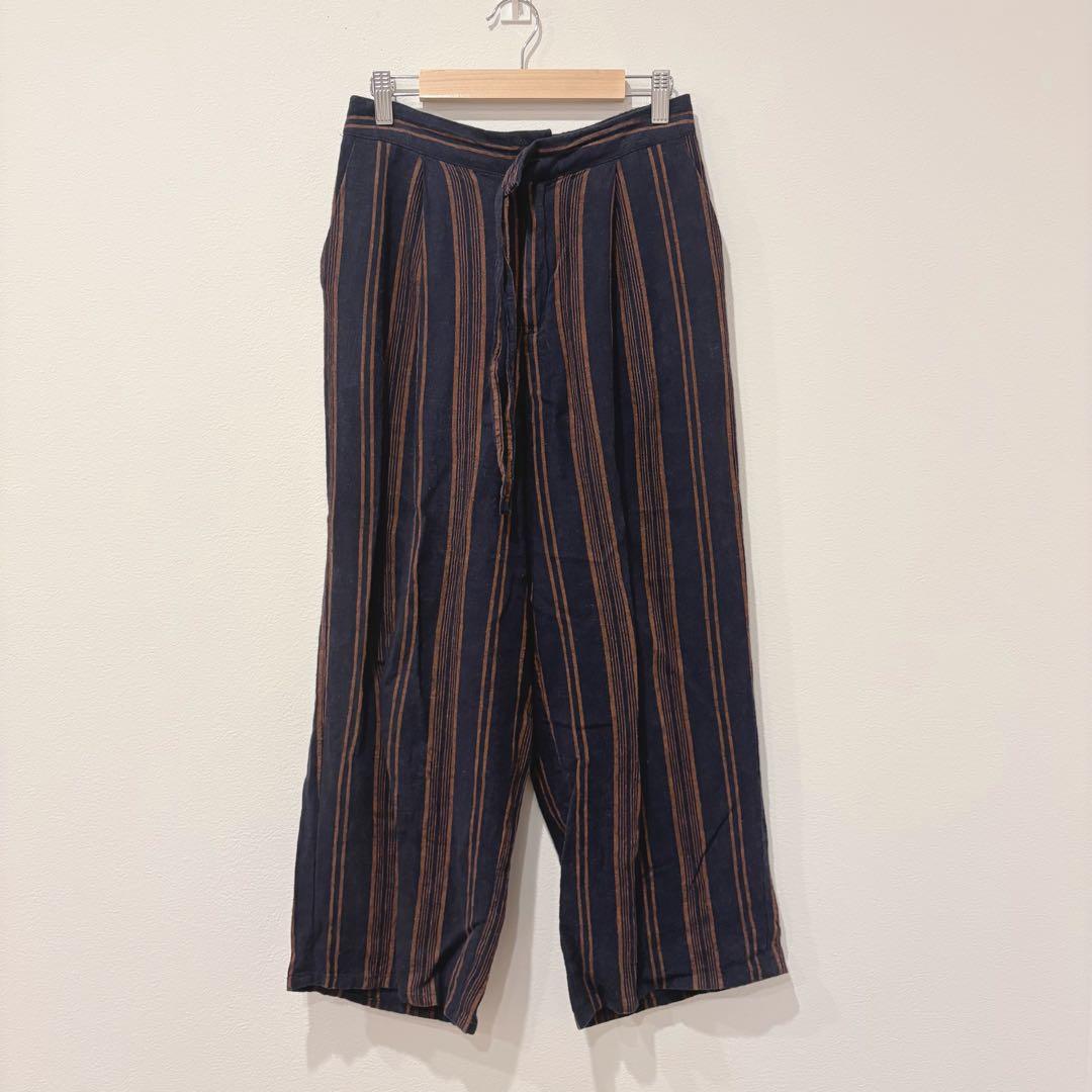 ショコラフィネローブ ワイドパンツ ストライプ ネイビー ブラウン　ガウチョ